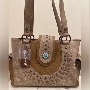 NWT Montana West Taupe Western Shoulder Bag Purse w/ Turquoise Concho